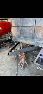 Steel body repair area prepared in fabrication shop