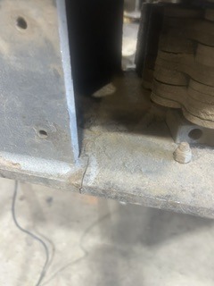 Close view of a reinforced welded trailer frame joint