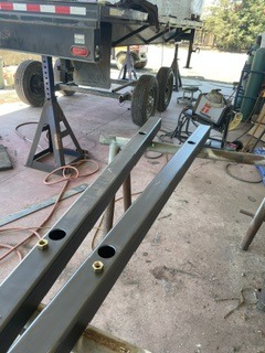 Trailer tongue positioned for welding and fit-up
