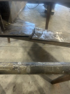 Structural weld detail on steel frame tubing